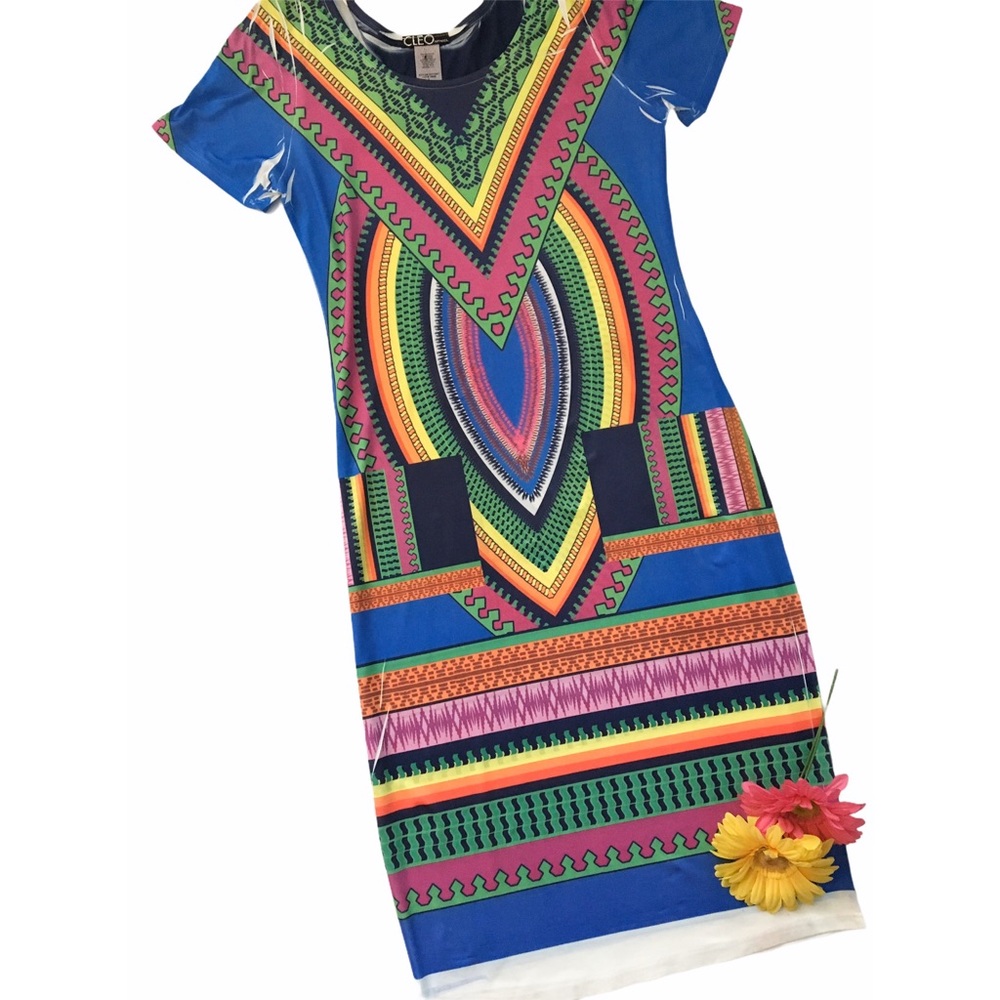 new Cleo ꕥ Geo Love ꕥ Geometric Abstract Print Midi T Shirt Dress ꕥ Size Large - Picture 9 of 11